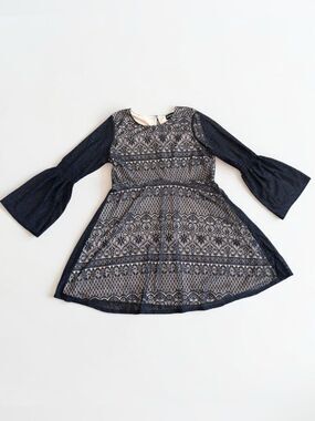 My Michelle Navy Lace Fit & Flare Dress Womens XXL Bell Sleeve Mini